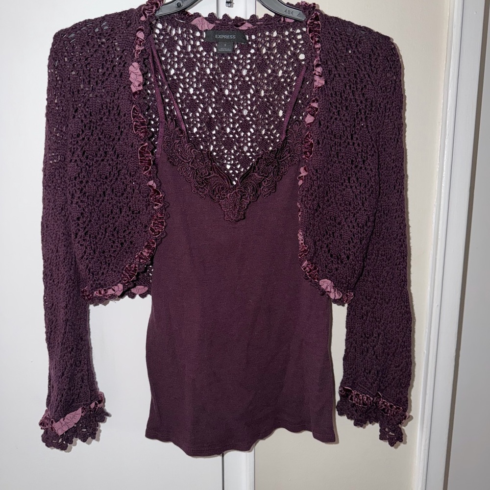 Express Plum Crochet Bolero with Matching Cami